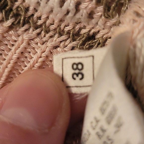 Vintage 80s Escada Pink Tan Striped Pattern Linen Blend Knit Top - Picture 6 of 8